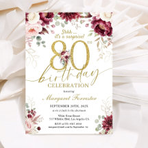 Überraschung 80. Geburtstag Burgunder-Rosen-Blumen