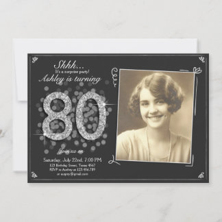 Überraschung 80. Geburtstag Einladung Silver Vinta