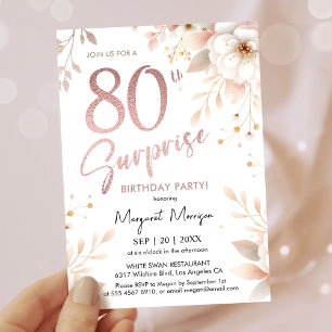 Überraschung 80. Geburtstagsparty Rose Gold Girl Einladung