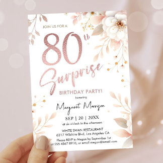 Überraschung 80. Geburtstagsparty Rose Gold Girl Einladung