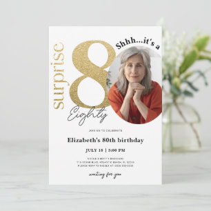 Überraschung 80. Gold Geburtstag Einladung mit Fot