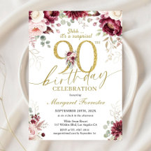 Überraschung 90. Geburtstag Burgunderrose Floral G