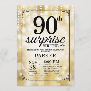 Überraschung 90. Geburtstag Einladung Gold Glitzer