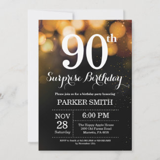 Überraschung 90. Geburtstag Einladung Gold Glitzer