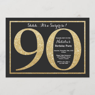 Überraschung 90. Geburtstag Einladung Gold Glitzer