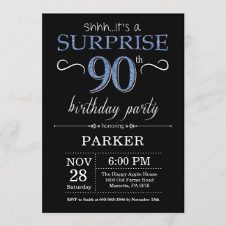 Überraschung 90. Geburtstag Einladung Schwarz und