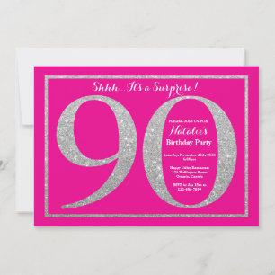 Überraschung 90. Geburtstag Hot Pink und Silber Gl Einladung
