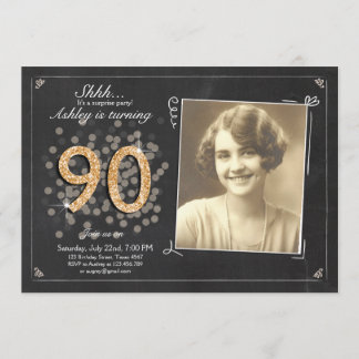 Überraschung 90. Geburtstag laden Chalkboard Vinta Einladung