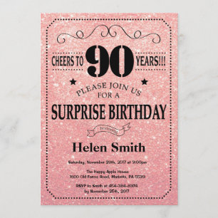 Überraschung 90. Geburtstag Pink Rose Gold Glitzer Einladung