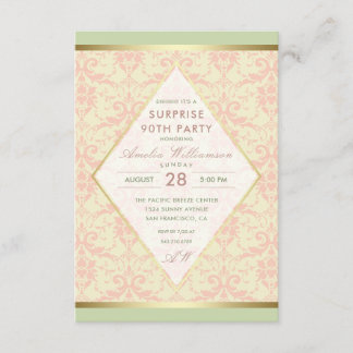 Überraschung 90. Geburtstagsparty | Damask Diamond Einladung