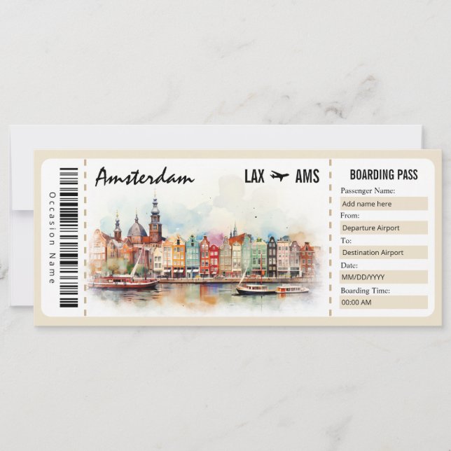 Überraschung Amsterdam Boarding Pass Geschenkgutsc Einladung (Vorderseite)
