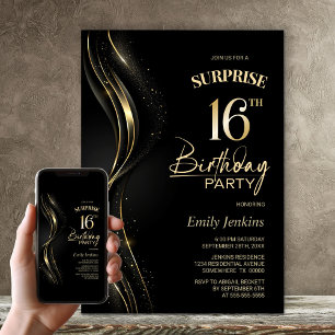 Überraschung Black Gold 16. Geburtstagsparty Einladung