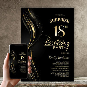 Überraschung Black Gold 18. Geburtstagsparty Einladung