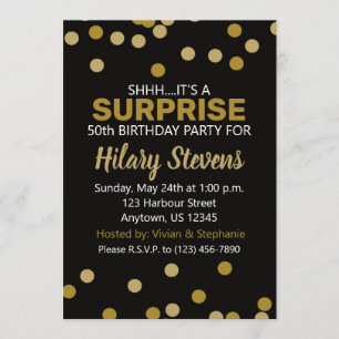 Überraschung Black & Gold Confetti Erwachsene Gebu Einladung