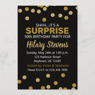 Überraschung Black & Gold Confetti Erwachsene Gebu Einladung