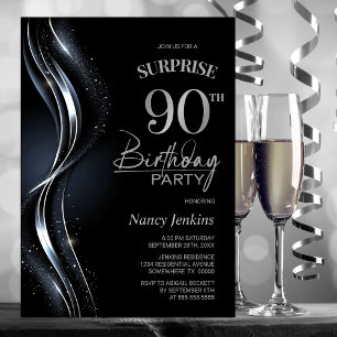 Überraschung Black Silver 90. Geburtstagsparty Einladung