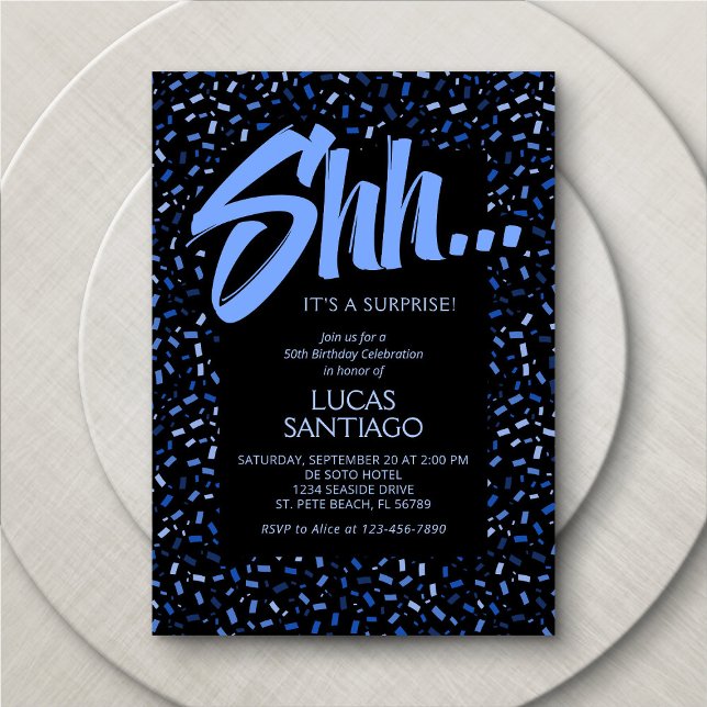 Überraschung Blue Men's Confetti Geburtstag Einladung (Von Creator hochgeladen)