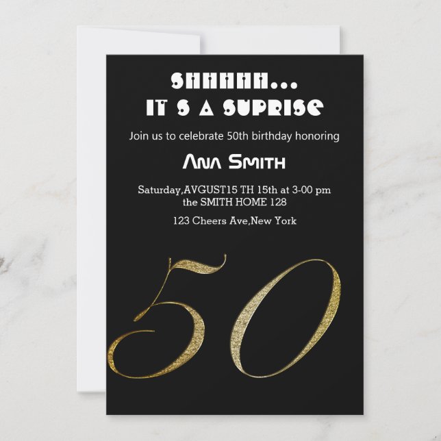ÜBERRASCHUNG DER ELEGANTEN SCHWARZGOLD-EINLADUNG EINLADUNG (Vorderseite)