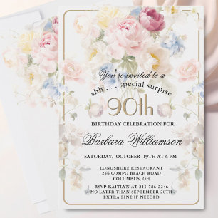 ÜBERRASCHUNG Elegant bemalte Blumen zum 90. Geburt Einladung