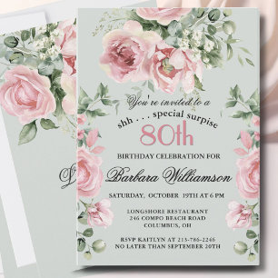 *ÜBERRASCHUNG Elegante bemalte Rosen 80. Geburtsta Einladung