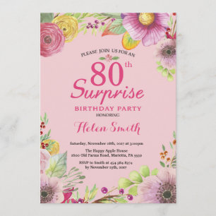 Überraschung Floral 80. Geburtstag Einladung für F