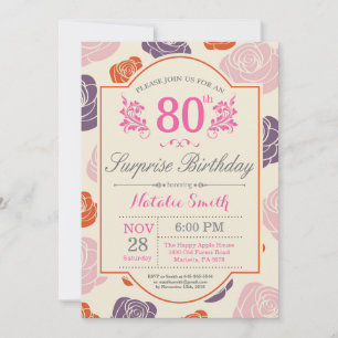 Überraschung Floral 80. Geburtstag Einladung Rosa 