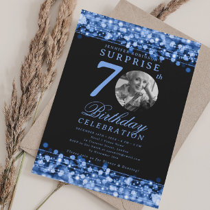 ÜBERRASCHUNG Foto 70. Geburtstag Navy Blau Lichter Einladung
