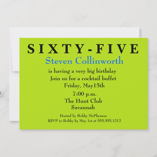 Überraschung - fünfundsechzigste Geburtstagseinlad Einladung (Vorderseite)