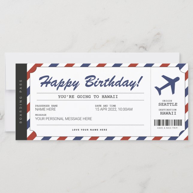 Überraschung Geburtstag Boarding Pass Flugzeug Ges (Vorderseite)