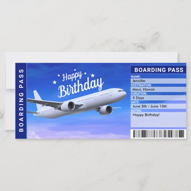 Überraschung Geburtstag Flugzeug Boarding Pass Tic (Vorderseite)