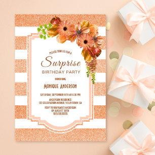 Überraschung Geburtstag Orange Strip Floral Einladung