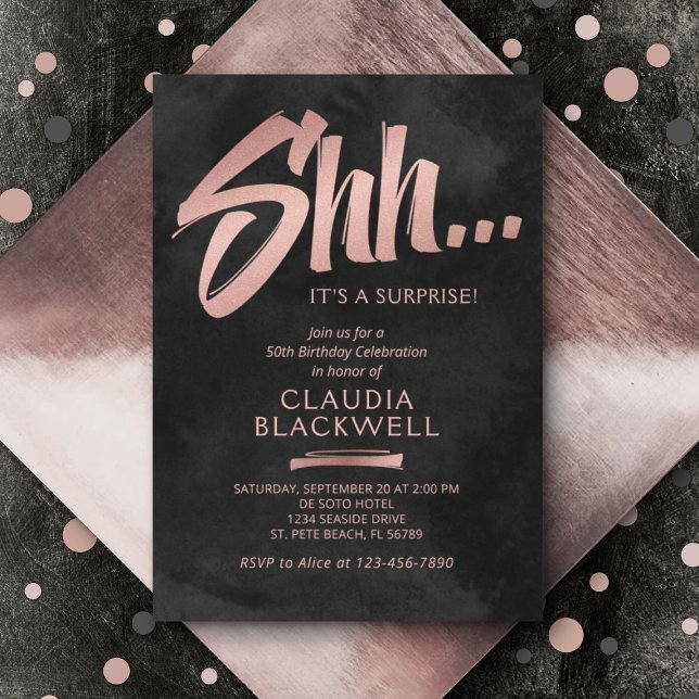 Überraschung Geburtstag Schwarze Rose Gold Einladung (Von Creator hochgeladen)