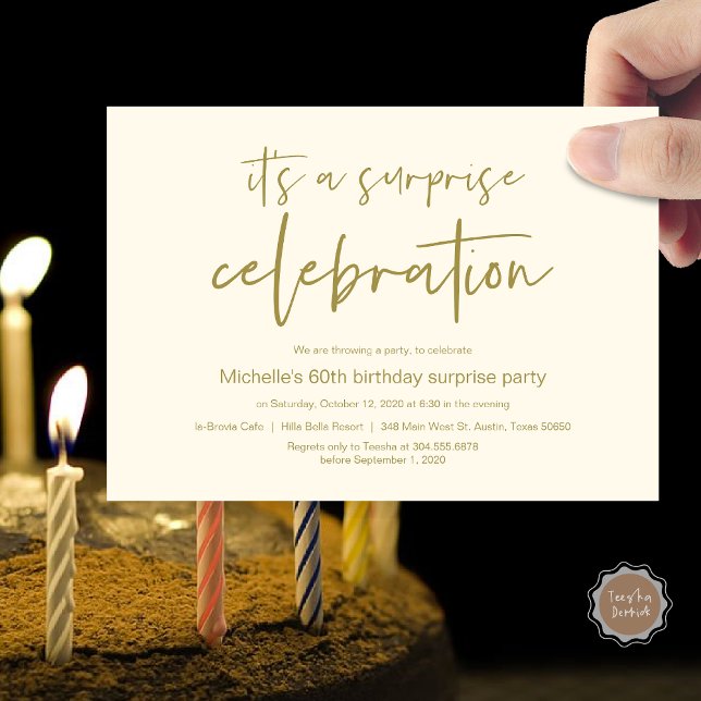Überraschung Geburtstagsfeier Einladung (Surprise Birthday Party Celebration Invitation Card, PDF, in Classy Gold)