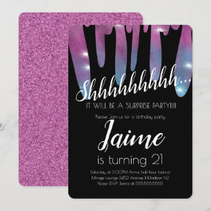 Überraschung Geburtstagsfeier Faux Glitter Rosa Tr Einladung