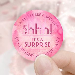 Überraschung Geburtstagsparty Shhh! Rosa Farbe Runder Aufkleber