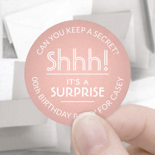 Überraschung Geburtstagsparty Shhh! Rose Gold Imit Runder Aufkleber