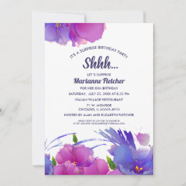 Überraschung Geburtstagsparty. Wasserfarbene Flora Einladung