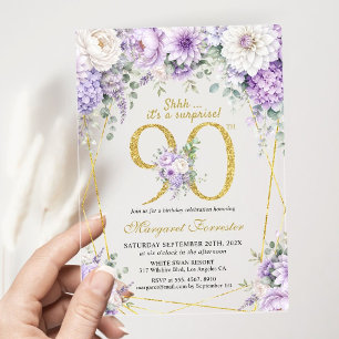 Überraschung Gold 90. Geburtstag Dusty Purple Flor Acryleinladungen
