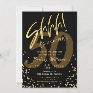 Überraschung Gold Black Birthday Party Einladung
