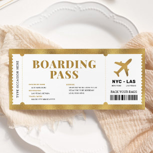 Überraschung Gold Boarding Pass Flugzeug Geschenkk Einladung