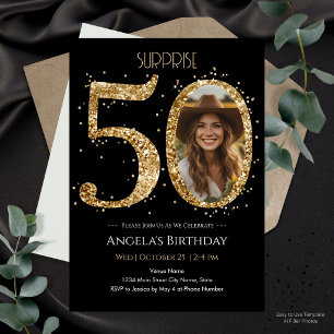 Überraschung Gold Glitzer 50. Geburtstag Foto Einladung