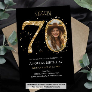Überraschung Gold Glitzer 70. Geburtstag Foto Einladung