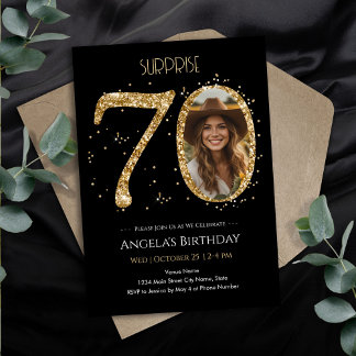 Überraschung Gold Glitzer 70. Geburtstag Foto Einladung