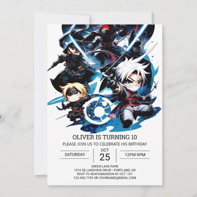 Überraschung Ninja Geburtstag für Kinder Einladung (Vorderseite)