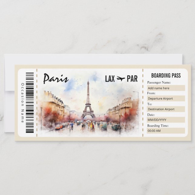 Überraschung Paris Boarding Pass Geschenkgutschein Einladung (Vorderseite)
