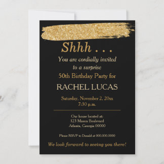Überraschung Party Black Gold Glitzer Einladung