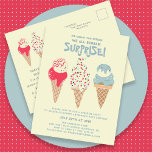 Überraschung Party Eiscreme 40. Geburtstag Einladu Postkarte<br><div class="desc">Neu im Sommer 2024. Unsere Einladung "Ice Cream,  You Scream We All Scream Surprise!" Postkarte. Drei Retro-Aquarelleiskäse mit patriotischem Rot,  Weiß und Blau-Eis und Sprinklen stehen im Zentrum der Bühne über den Details Ihrer Geburtstagsparty.</div>