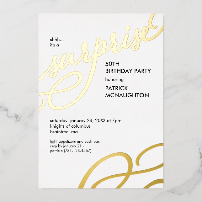 Überraschung Party Gold Foil Einladung (Vorderseite)