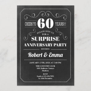 Überraschung Party zum 60. Jubiläum - Chalkboard Einladung