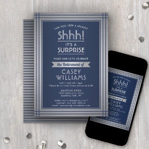 Überraschung Rente Party Shhh! Elegant Navy Blue Einladung